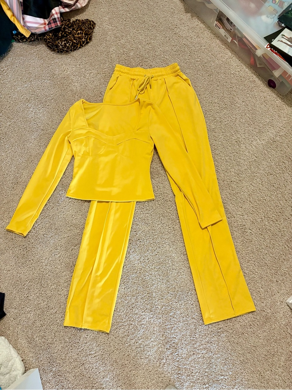Women's Yellow Drawstring Track Pants & Matching Long-Sleeve Top, Size S - Picture 2 of 3